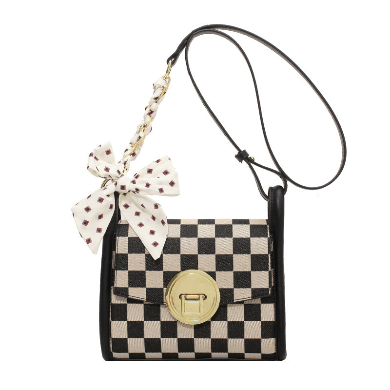 Checkered Silk Scarf Shoulder Bag