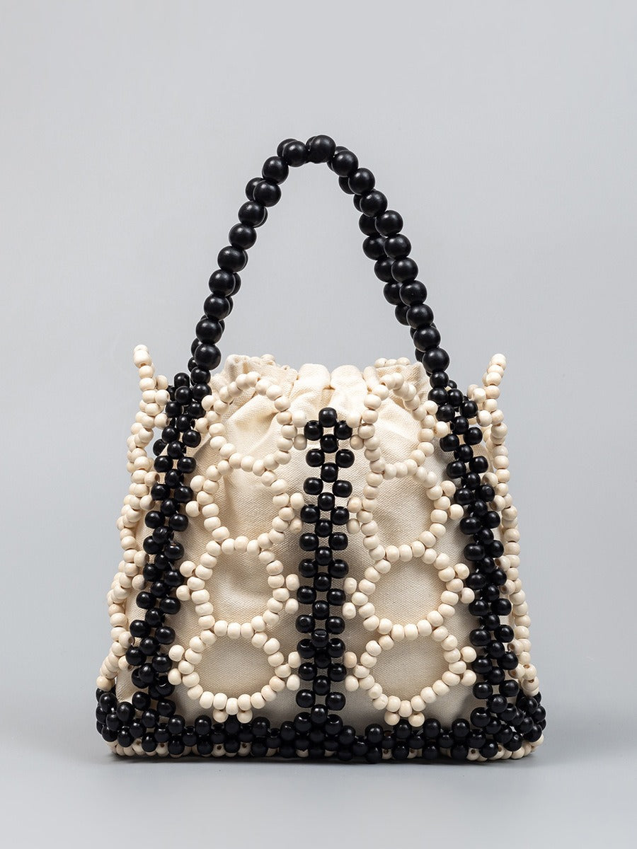 Handmade Wooden Bead Woven Tote Bag