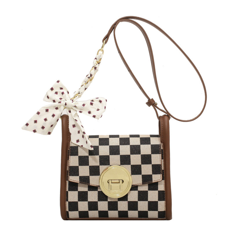 Checkered Silk Scarf Shoulder Bag