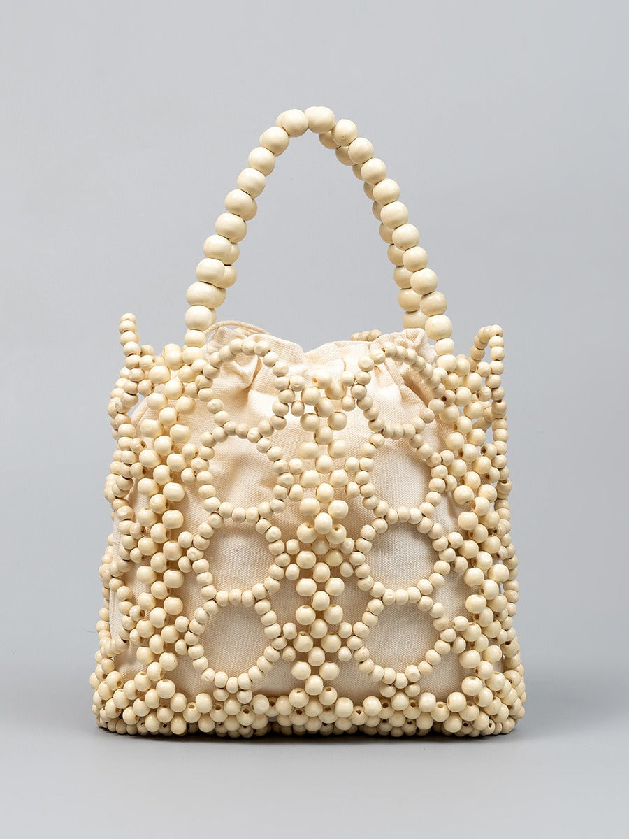 Handmade Wooden Bead Woven Tote Bag