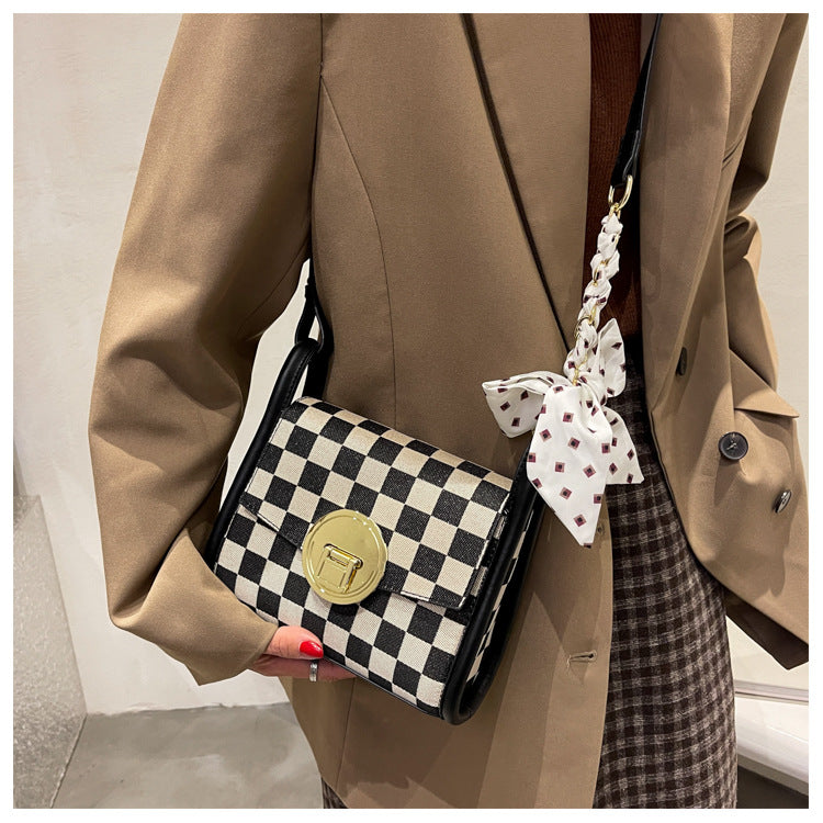 Checkered Silk Scarf Shoulder Bag