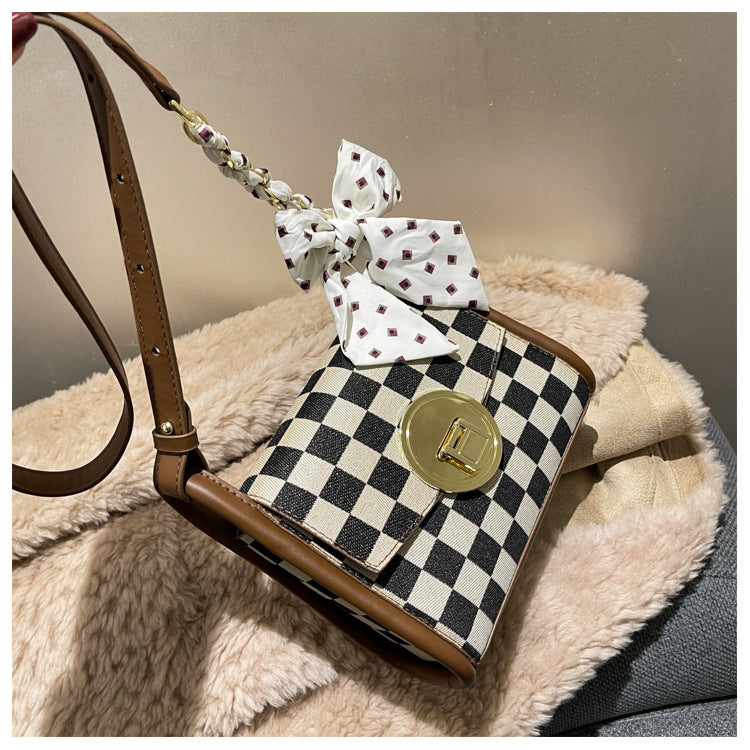 Checkered Silk Scarf Shoulder Bag