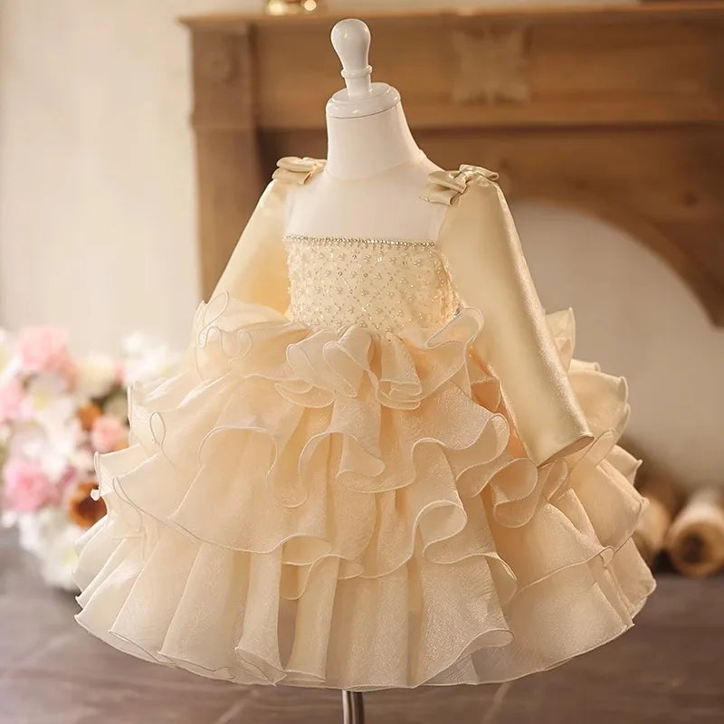 Golden Champagne Ruffle Gown