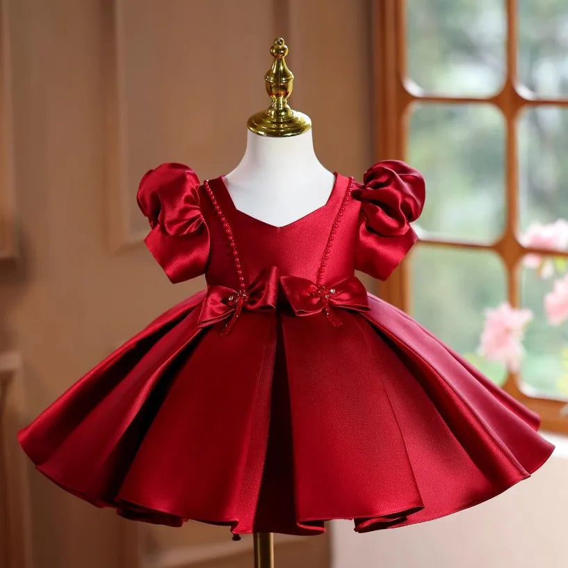Ruby Satin Bow Twirl Dress