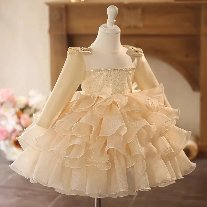 Golden Champagne Ruffle Gown