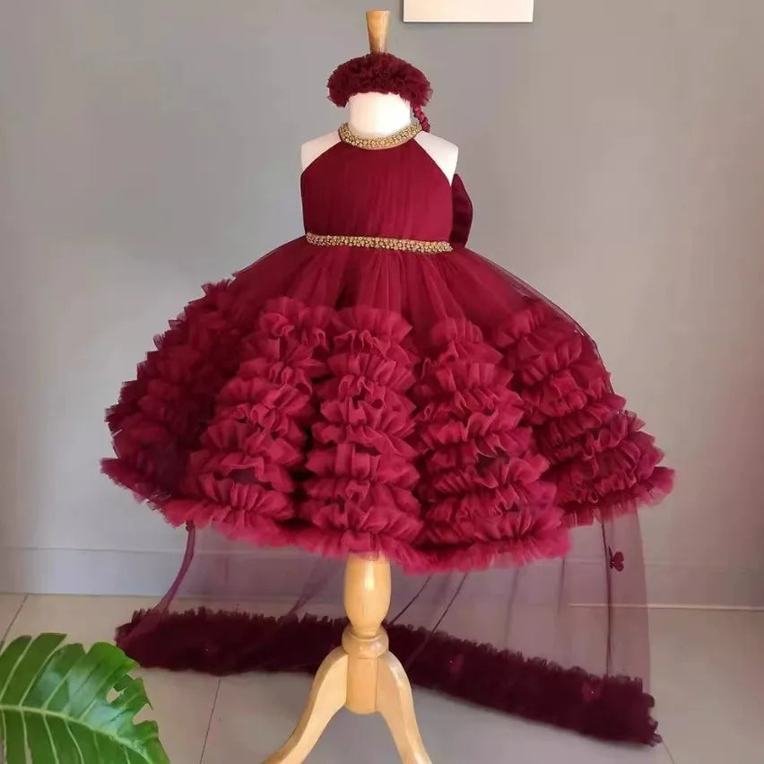 Burgundy Ruffle Royale Gown