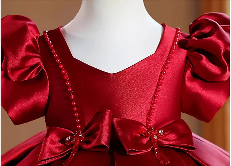 Ruby Satin Bow Twirl Dress