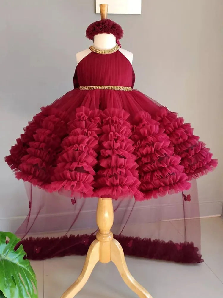 Burgundy Ruffle Royale Gown