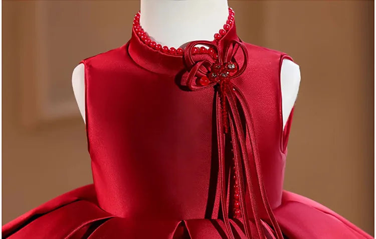 Crimson Silk Twirl Qipao Dress