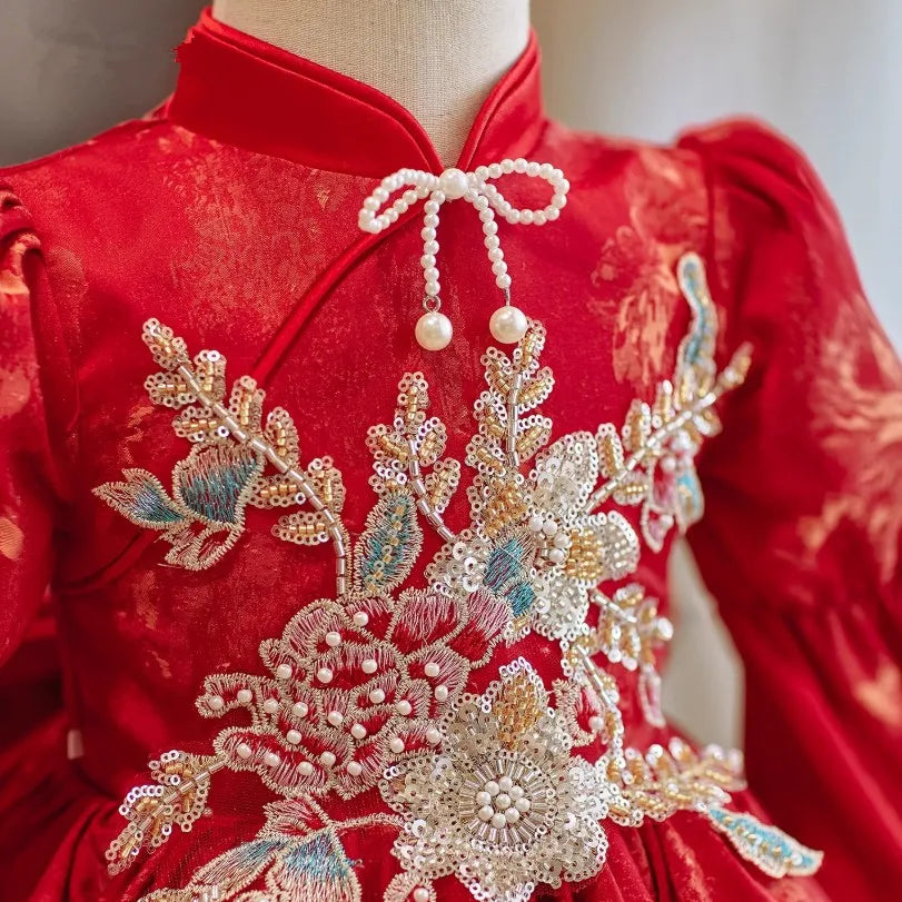 Crimson Blossom Princess Dress