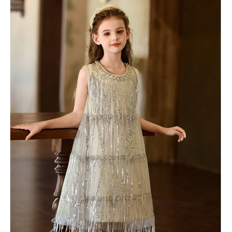 Champagne Stardust Fringe Dress