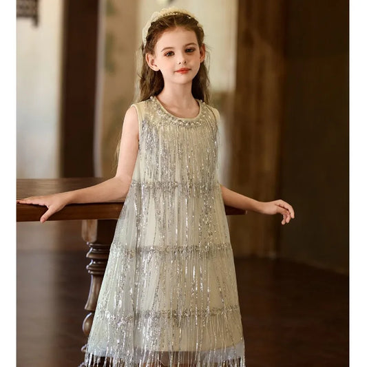 Champagne Stardust Fringe Dress