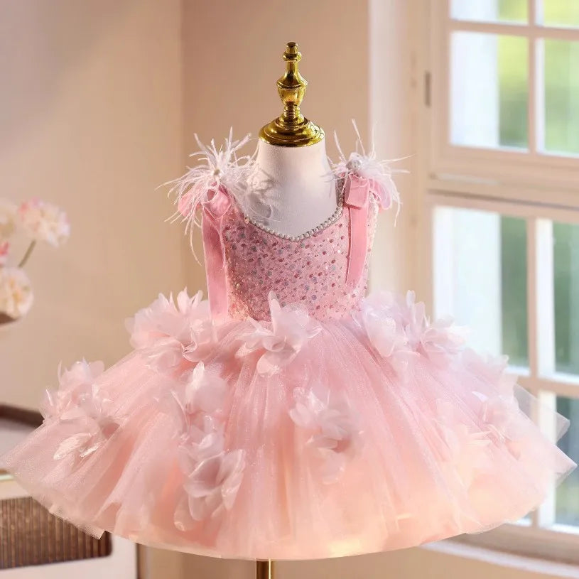 dream party dress Pink Iridescent Sequin Back V Bow Girl Party Dress by AS498 Kids Dream