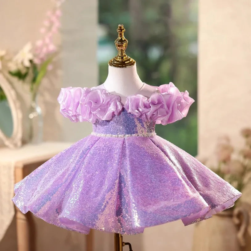 Lilac Stardust Ruffle Dress