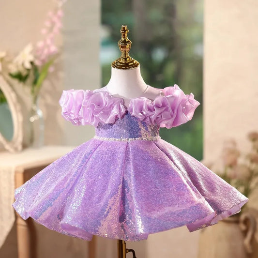 Lilac Stardust Ruffle Dress