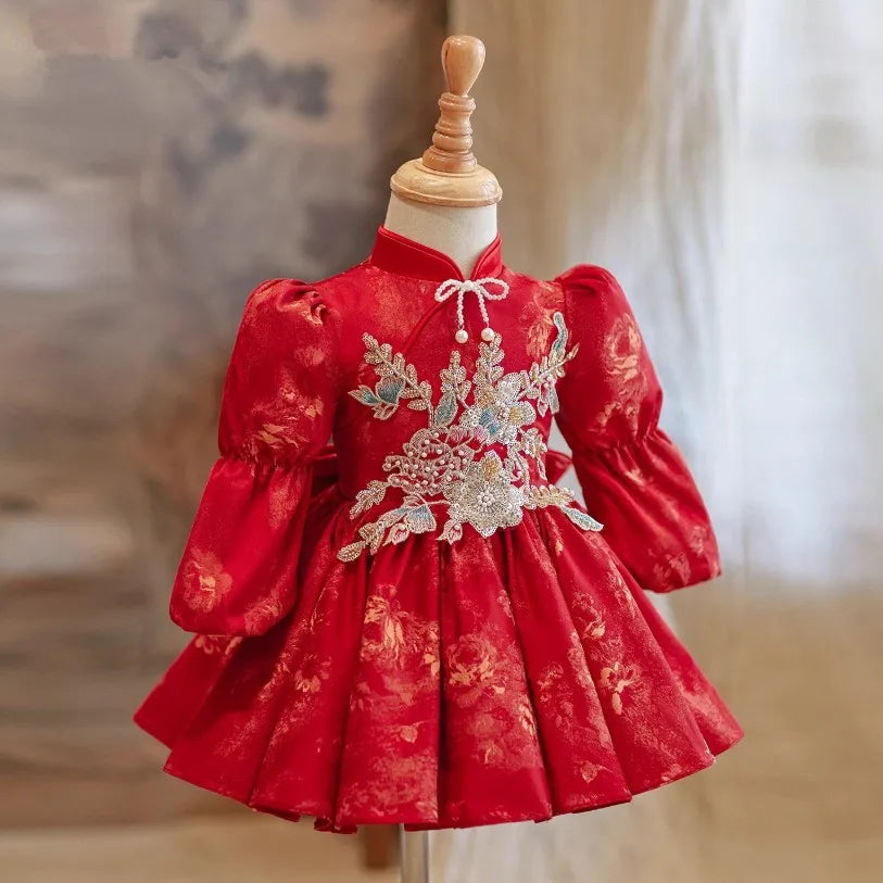 Crimson Blossom Princess Dress
