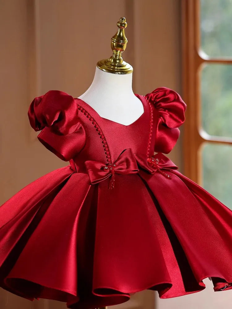 Ruby Satin Bow Twirl Dress