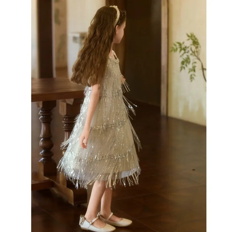 Champagne Stardust Fringe Dress