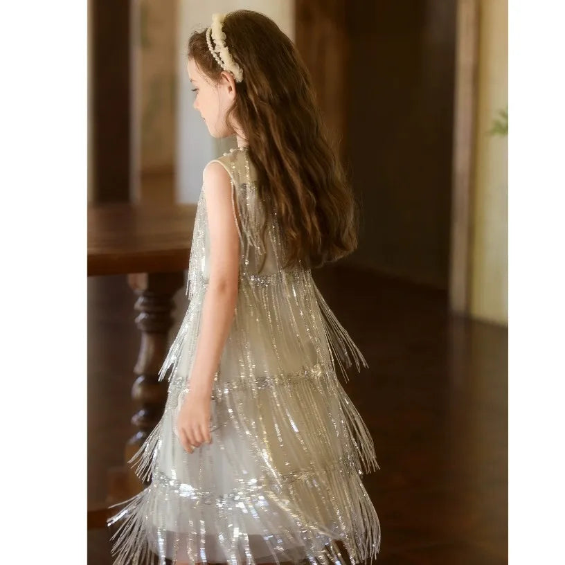 Champagne Stardust Fringe Dress