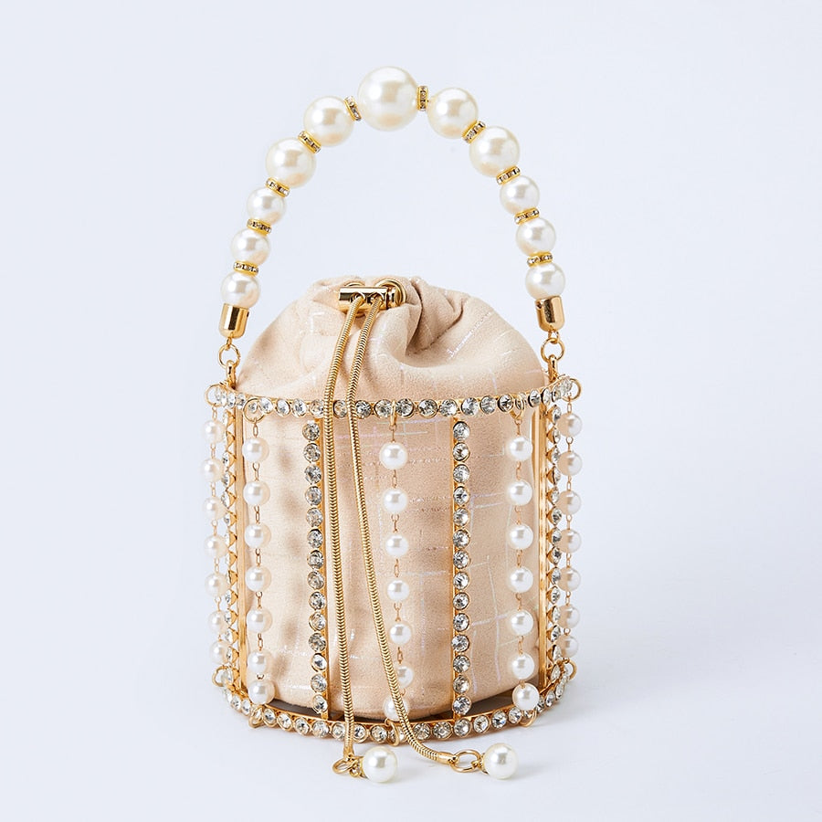 Luxury Handmade Rhinestone Pearl Clutch Bag