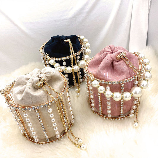 Luxury Handmade Rhinestone Pearl Clutch Bag