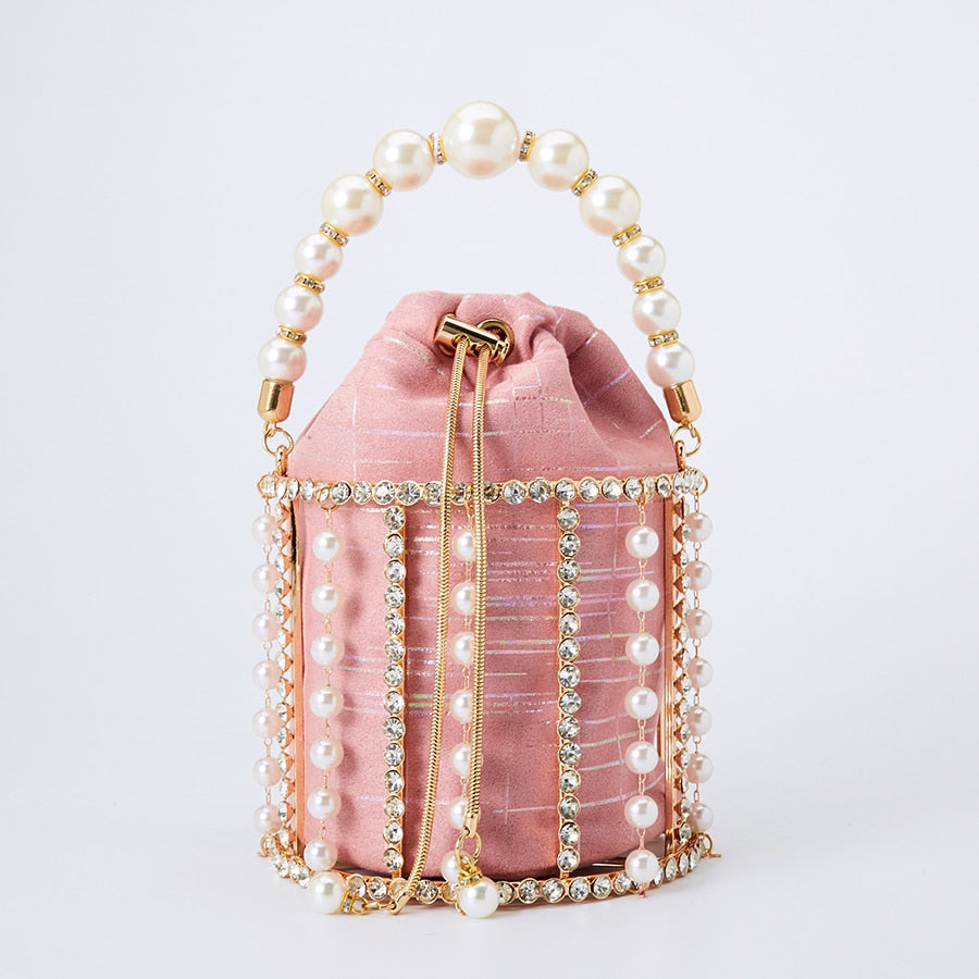 Luxury Handmade Rhinestone Pearl Clutch Bag
