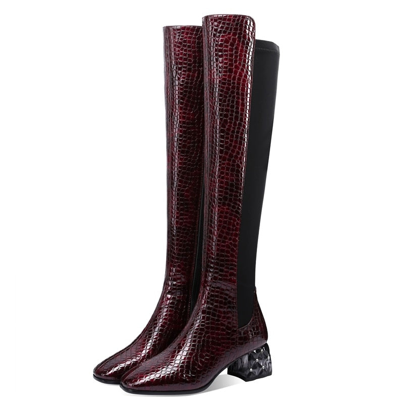 New Genuine Leather Knee-High Boots