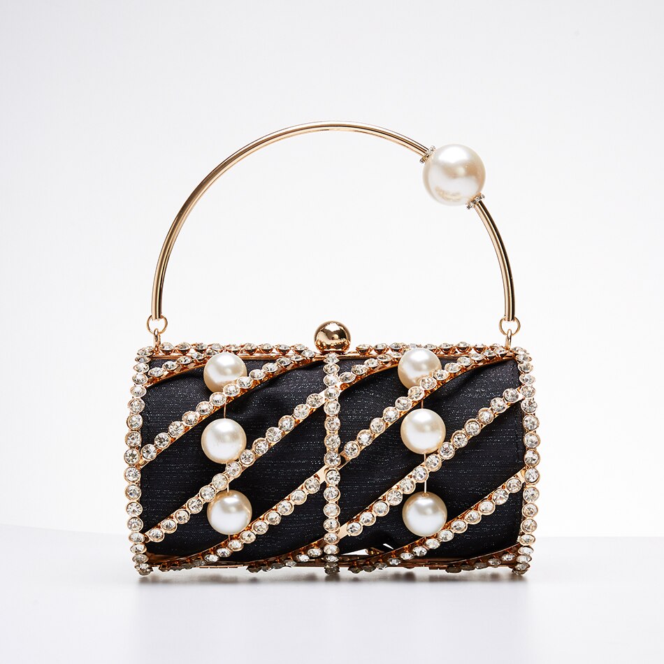 Velvet Evening Bag With Rhinestone and Pearl Embellishment