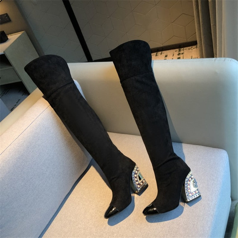 Sexy Pearl Heel Over-The-Knee Boots
