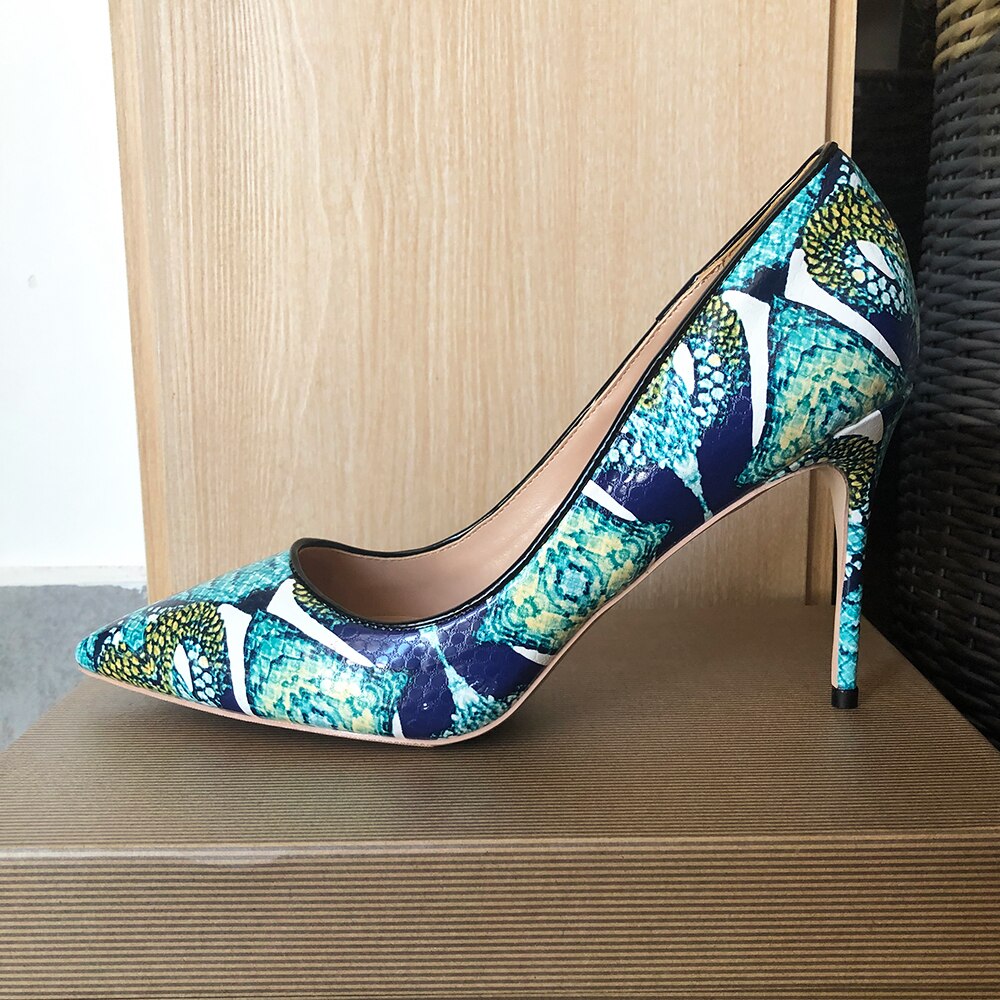 Floral Crocodile Effect Pointed Toe High Heels