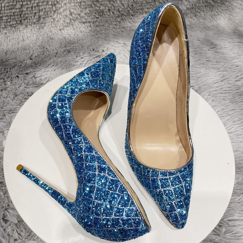 Croc-Effect Glitter Sequins High Heel