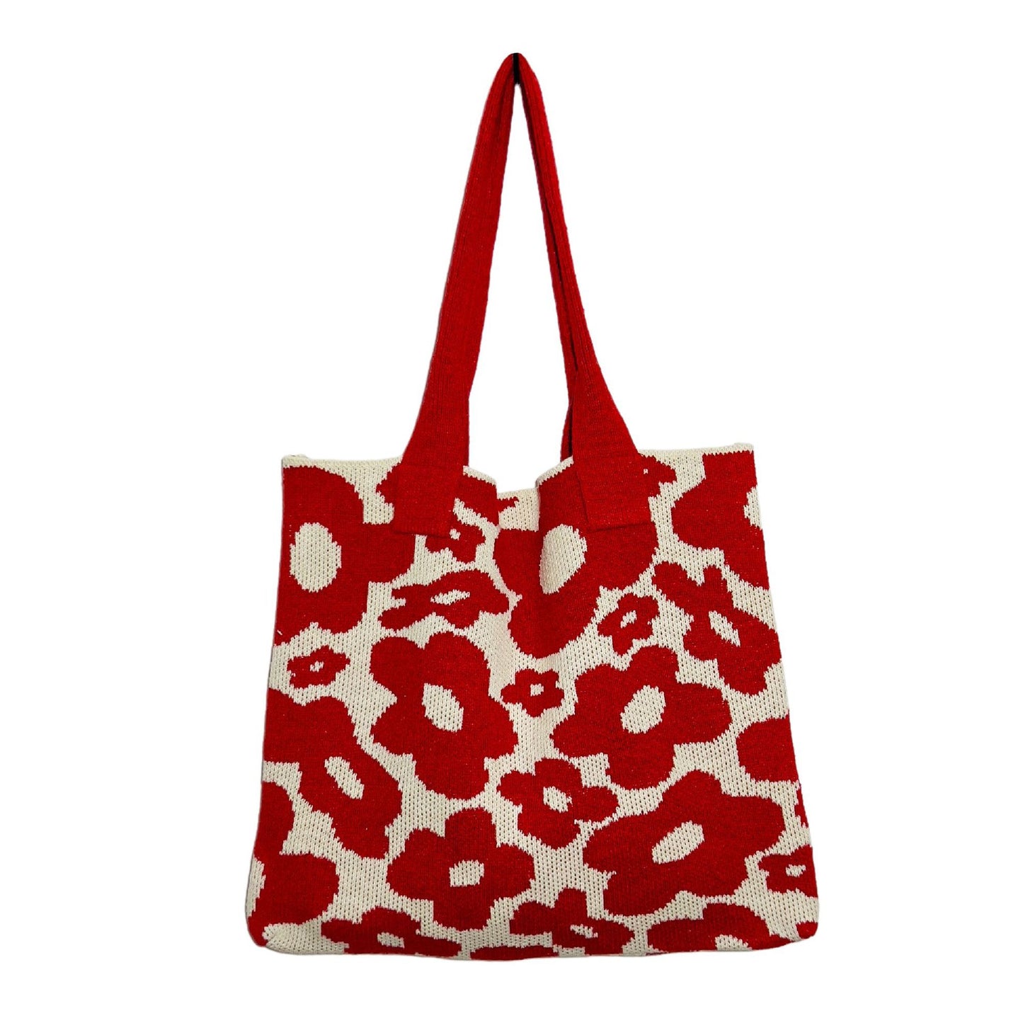 Trendy Knitted Flower Tote Bag