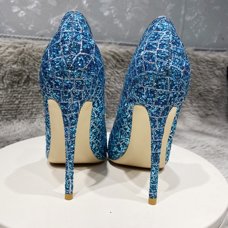 Croc-Effect Glitter Sequins High Heel